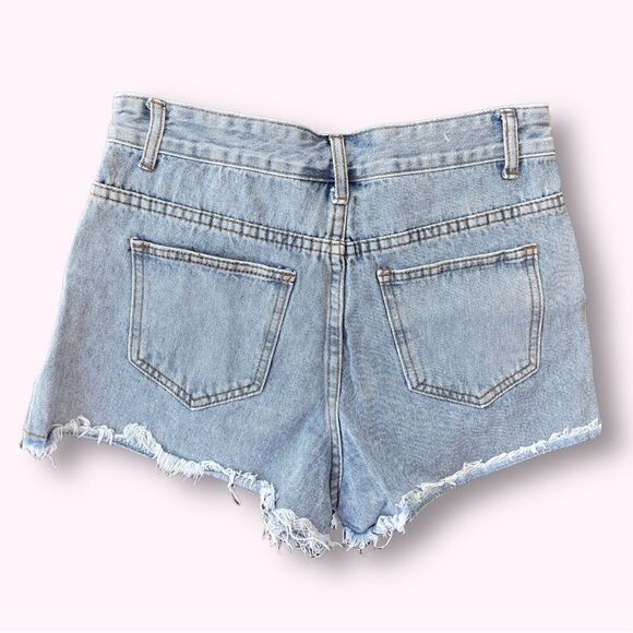 High Rise Shortie Cutoff Raw Hem Denim Jean Shorts Sz 27 - Picture 2 of 6